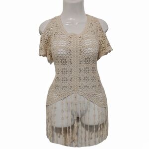 Roommates - Cold Shoulder Fringe Coverup Top